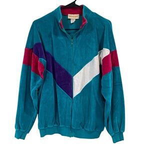 Potomac Sport Vintage 80s‎ Velour Colorblock Chevron Track Jacket Teal Womens M